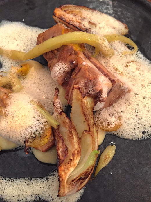 A Mere - Veal breast, beans, fennel close up