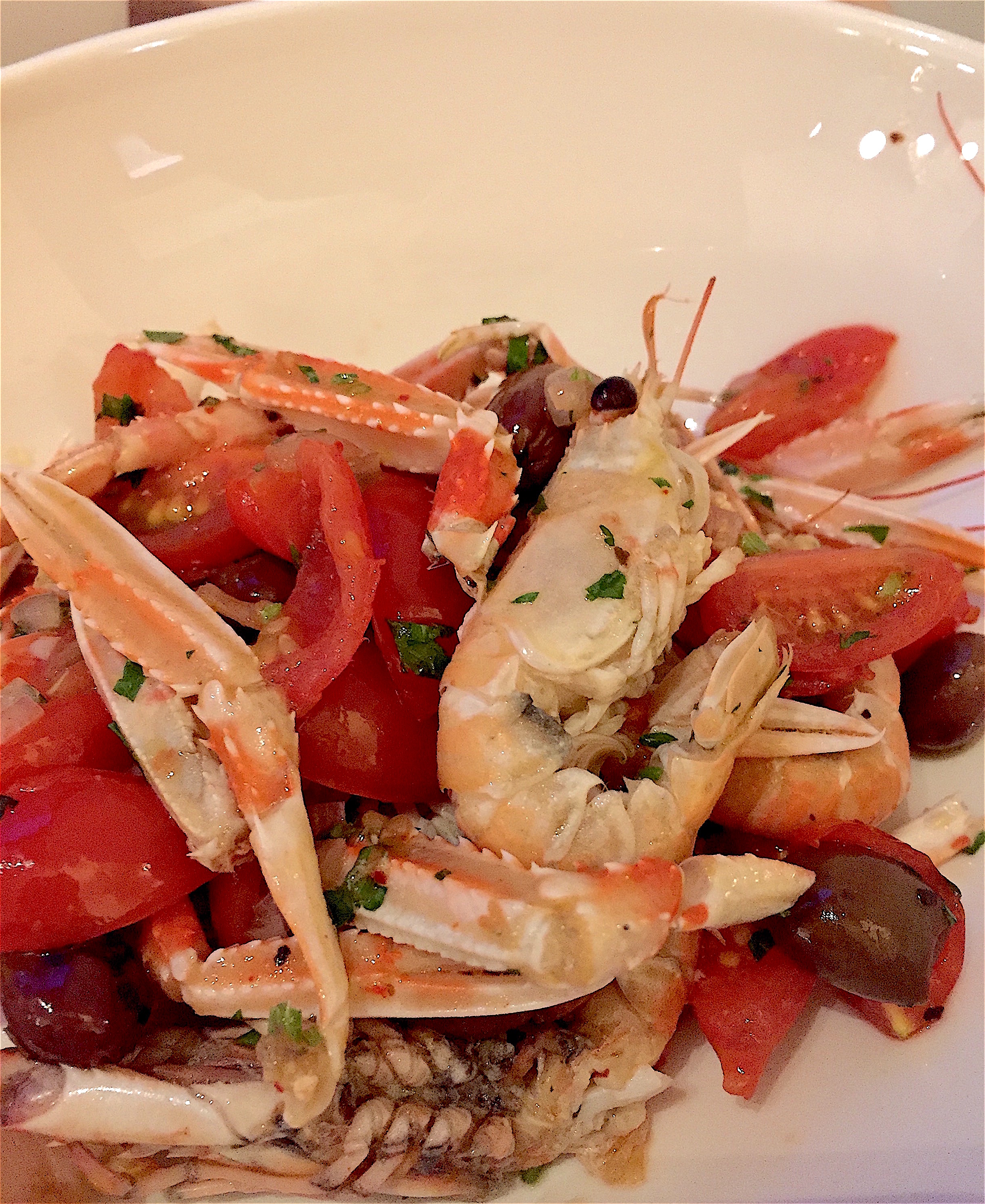 Restaurant Passerini - langoustines with tomatoes and black olives