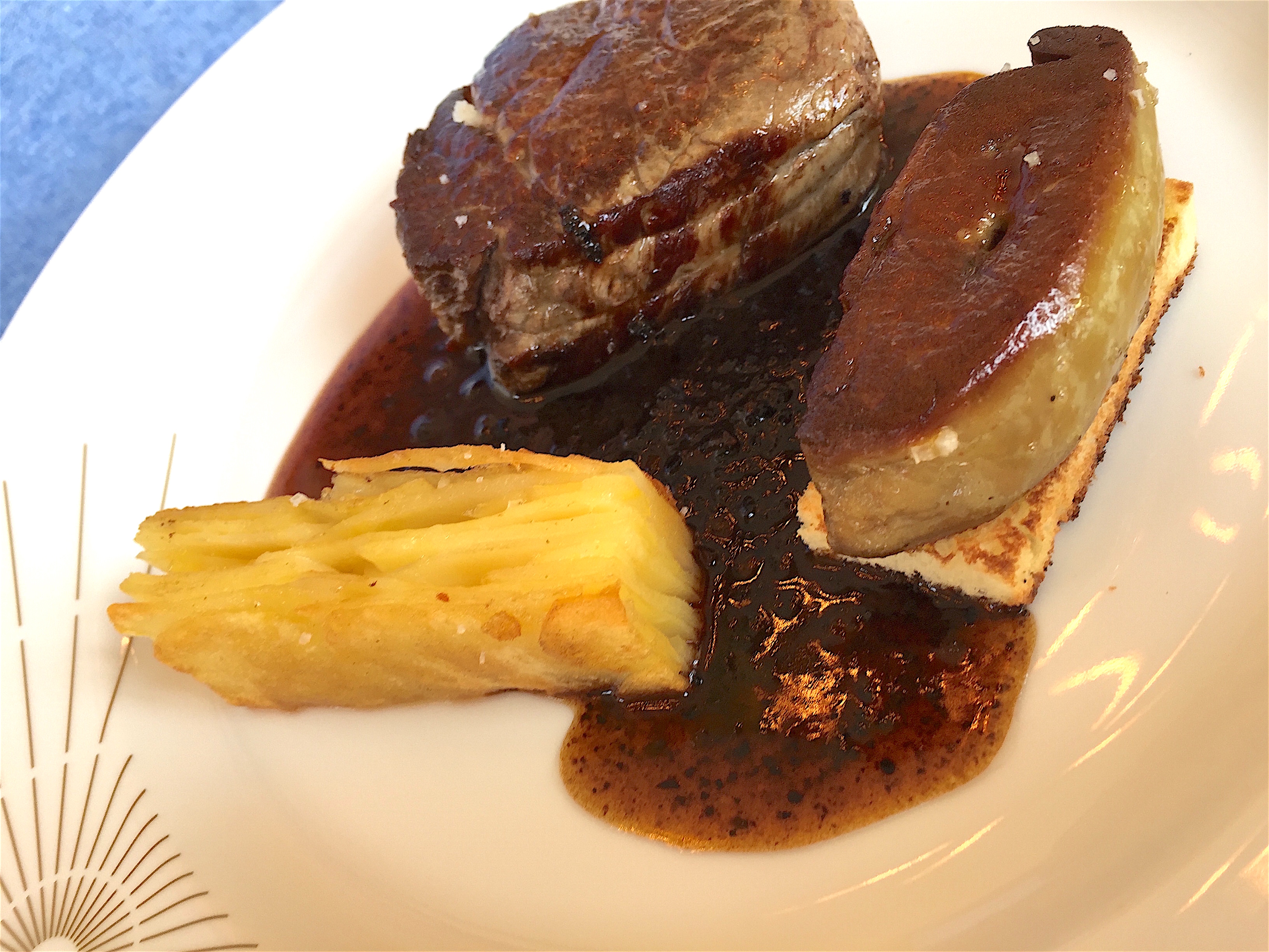 Ore restaurant, Versailles - Beef filet with foie gras and potatoes Anna @ Alexander Lobrano