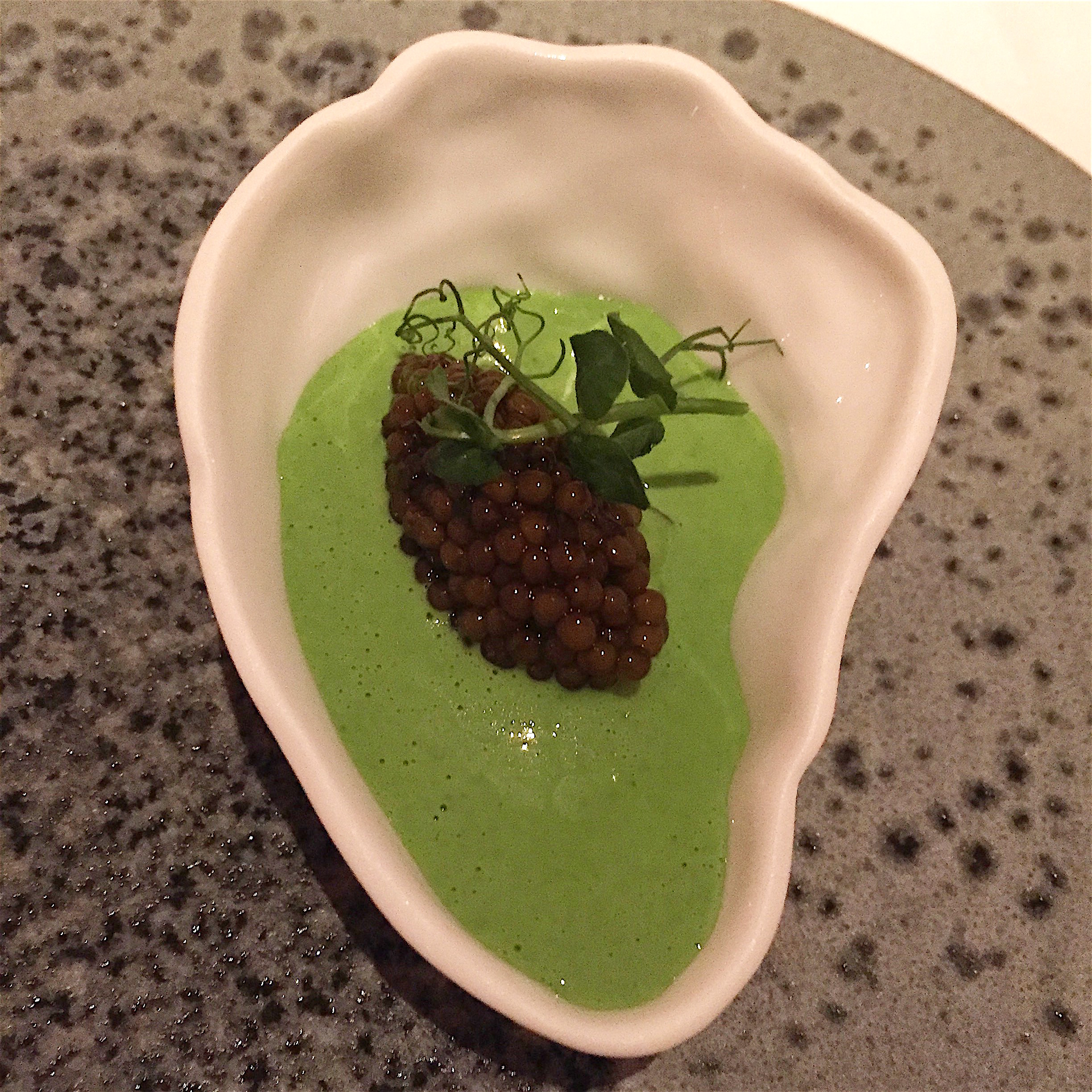Divellec - oyster with watercress sauce and caviar @Alexander Lobrano