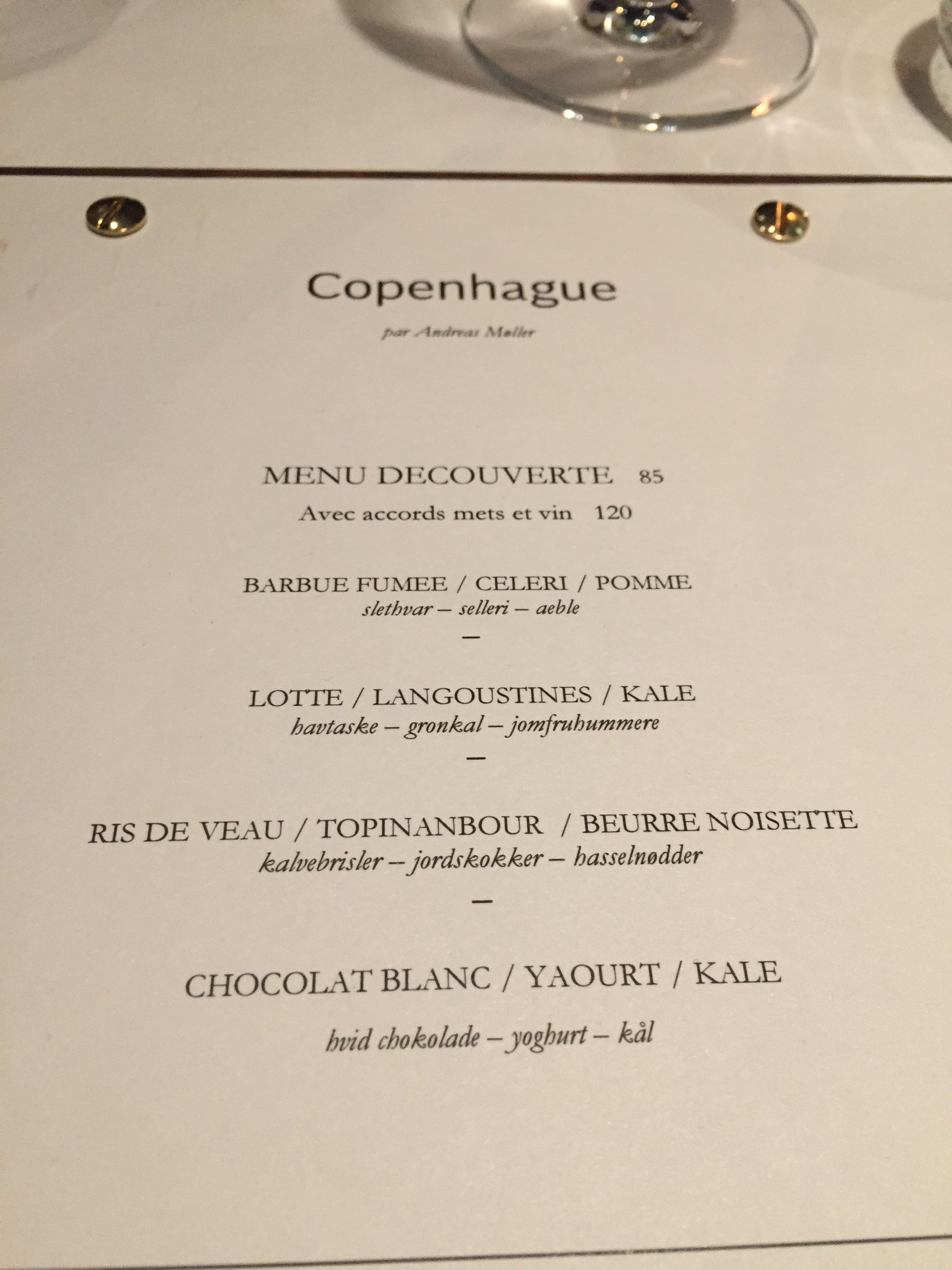 Copenhague - menu @ Alexander Lobrano