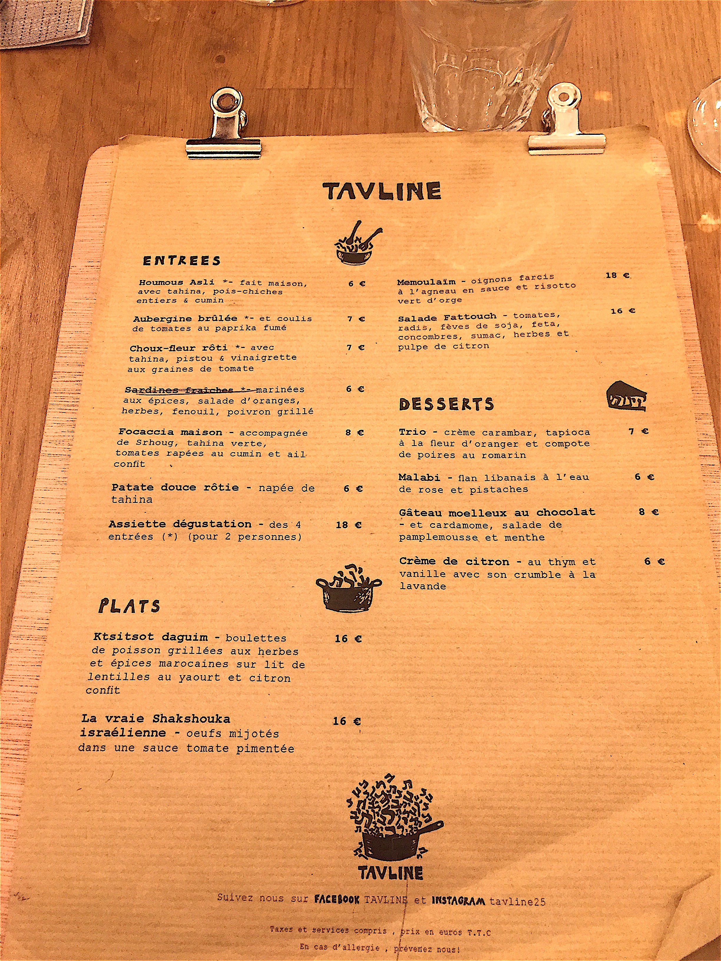 Tavline - menu @Alexander Lobrano