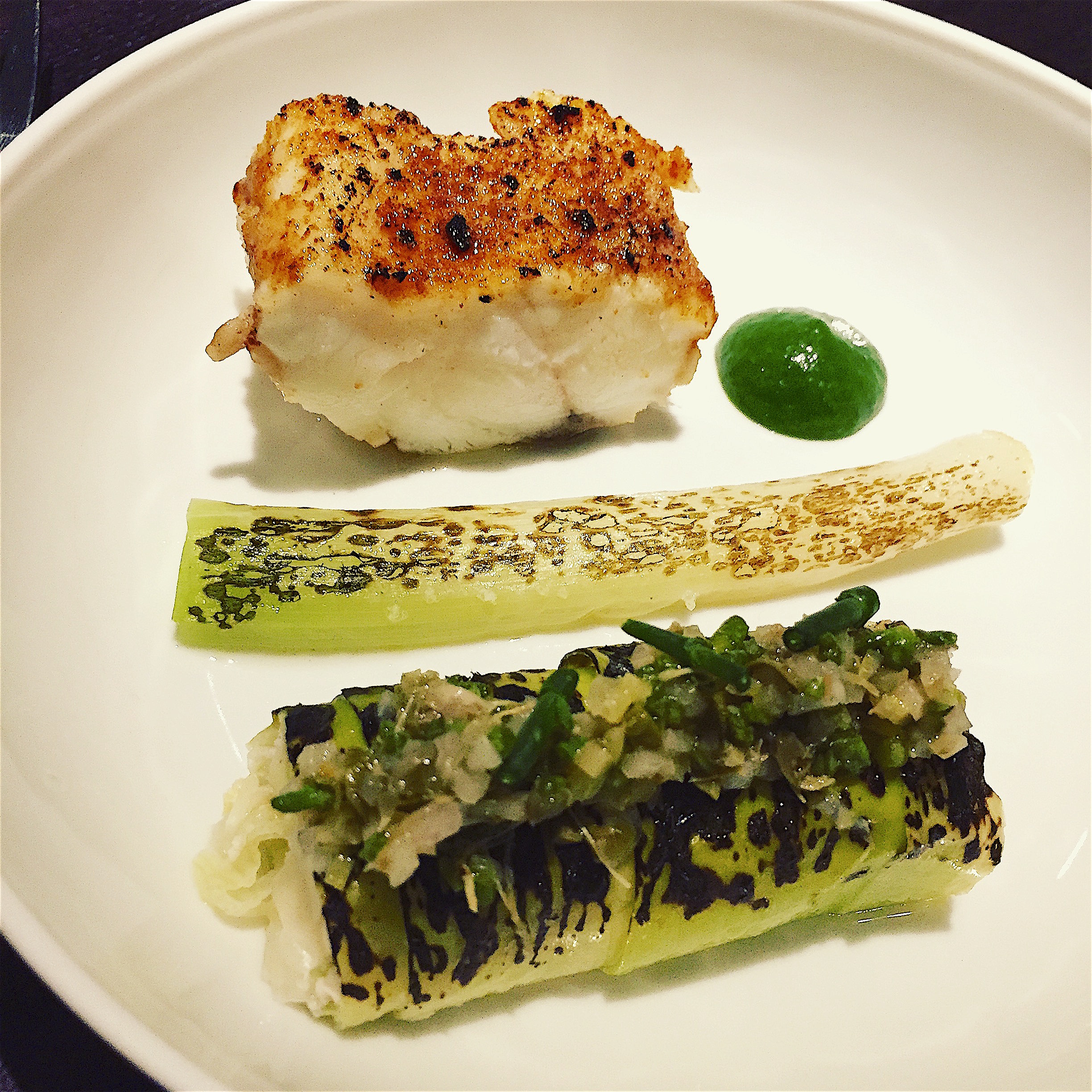 Restaurant Alan Geeam - Monkfish with leeks @Alexander Lobrano