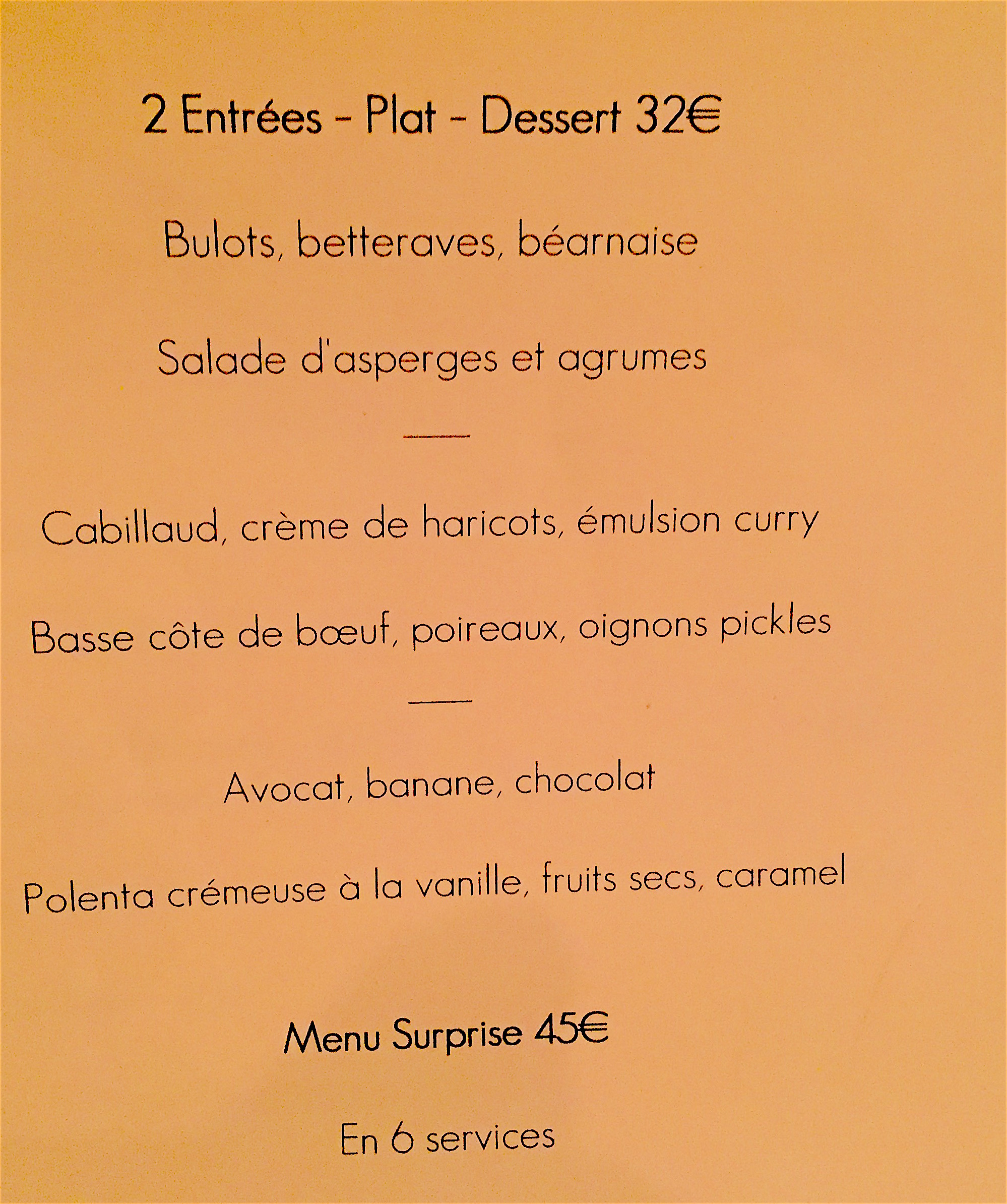 Detour - menu @Alexander Lobrano