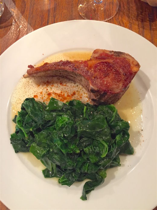 Le Gibolin - rack of lamb with spinach @Alexander Lobrano