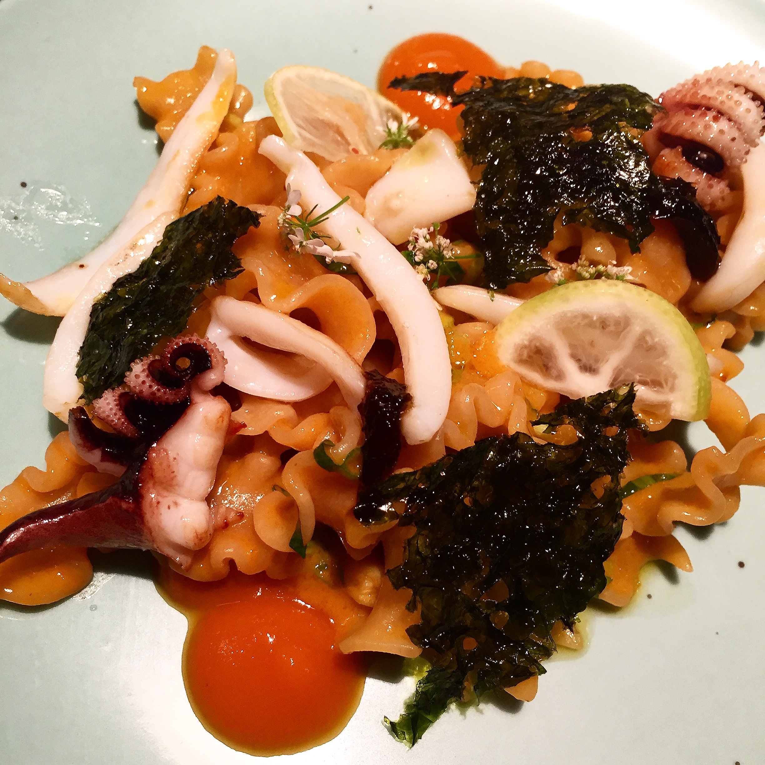 Kitchen Ter(re) - Dentelle du Cucugnan pasta with cuttlefish @Alexander Lobrano