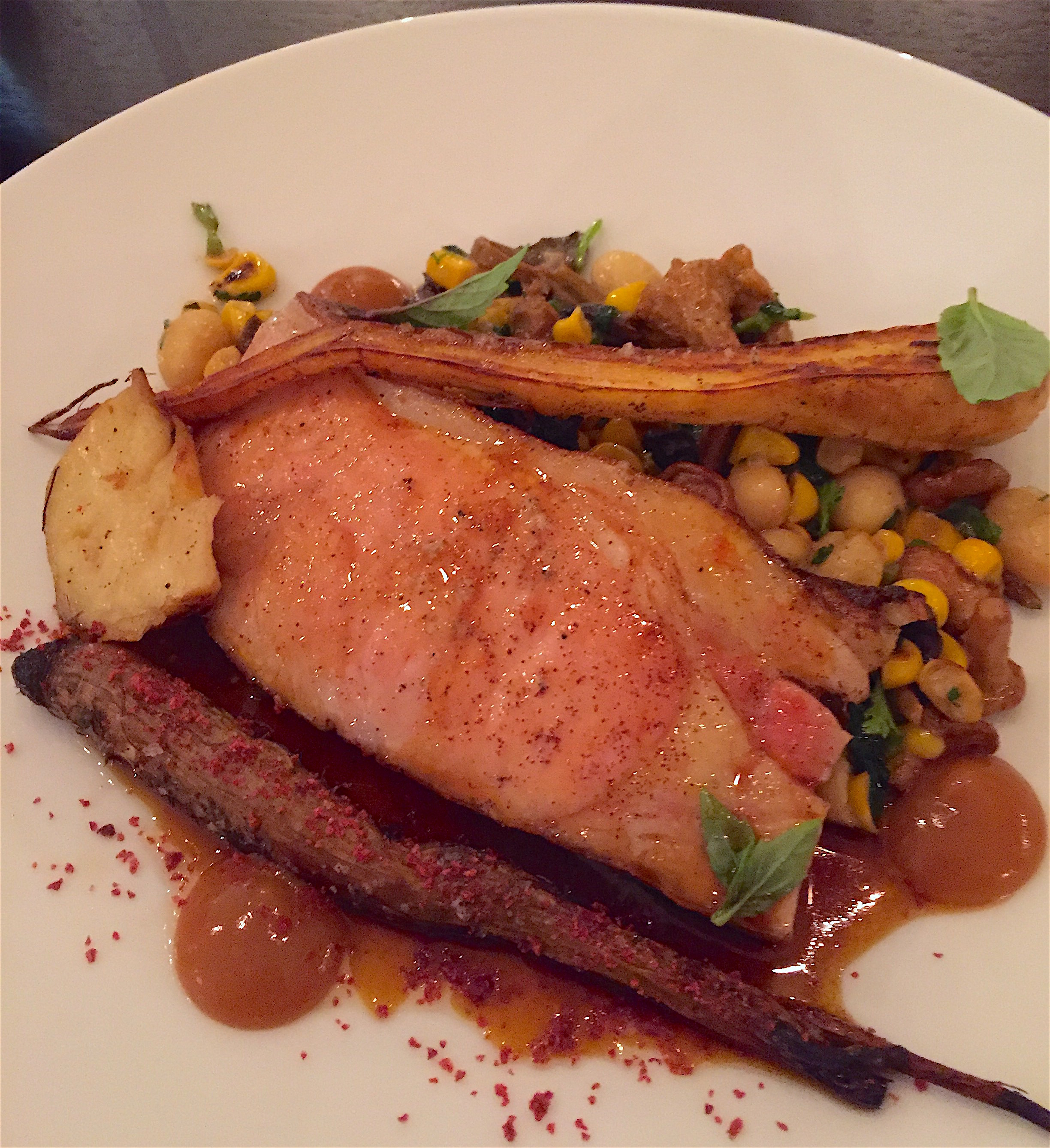 Eels - Iberian pork with salsify and roasted corn, white beans and girlies @Alexander Lobrano