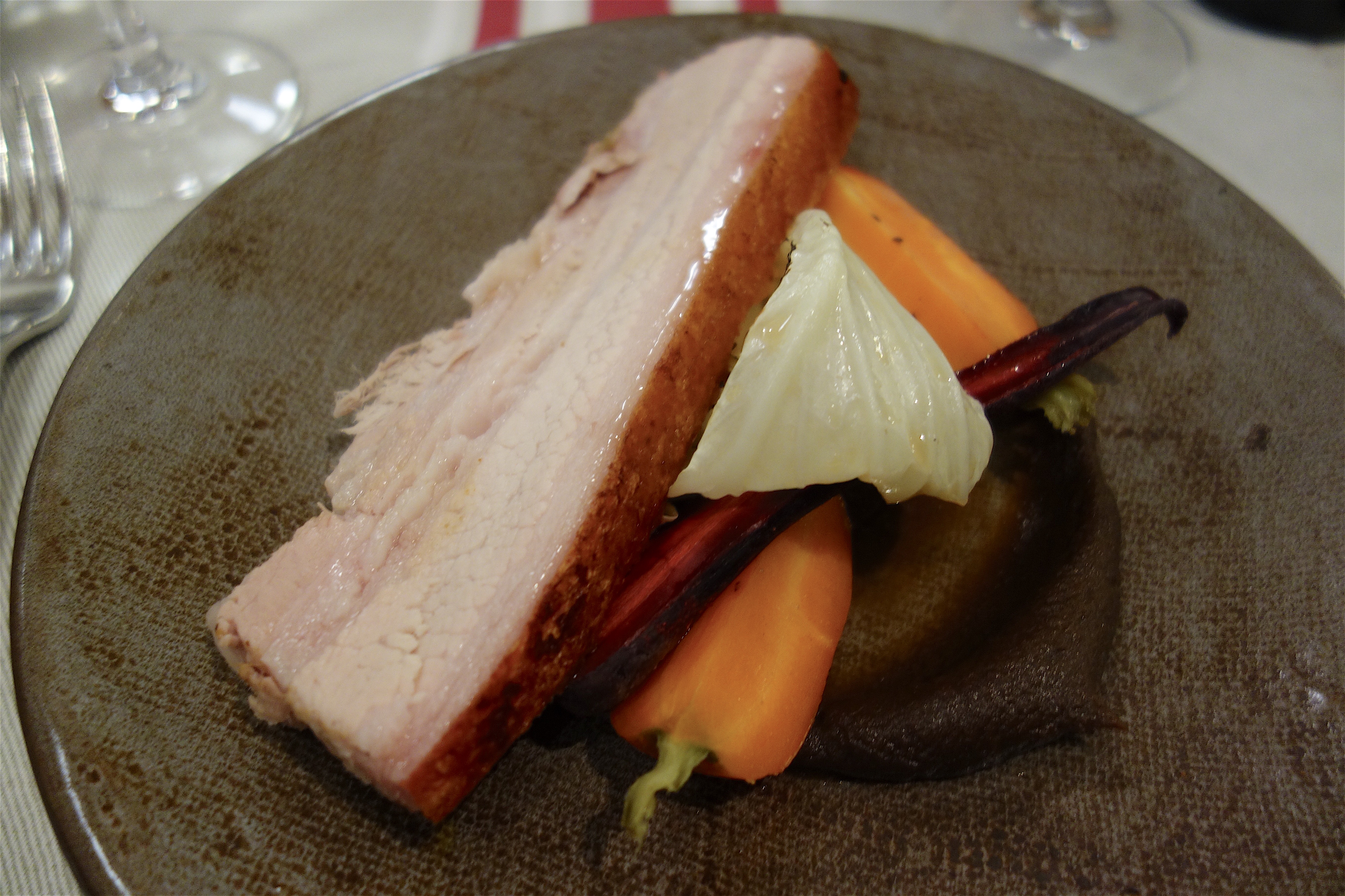 Origins 14 - La Regalade - Pork belly with autumn vegetables@Alexander Lobrano