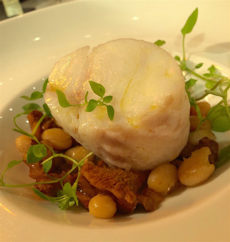 Le Flaubert - Poached cod with bean and mushrooms@Alexander Lobrano