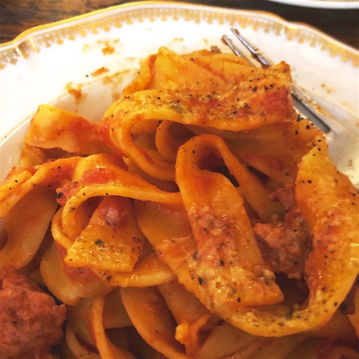 Racines - Fresh pasta with tomato sausage sauce@Alexander Lobrano