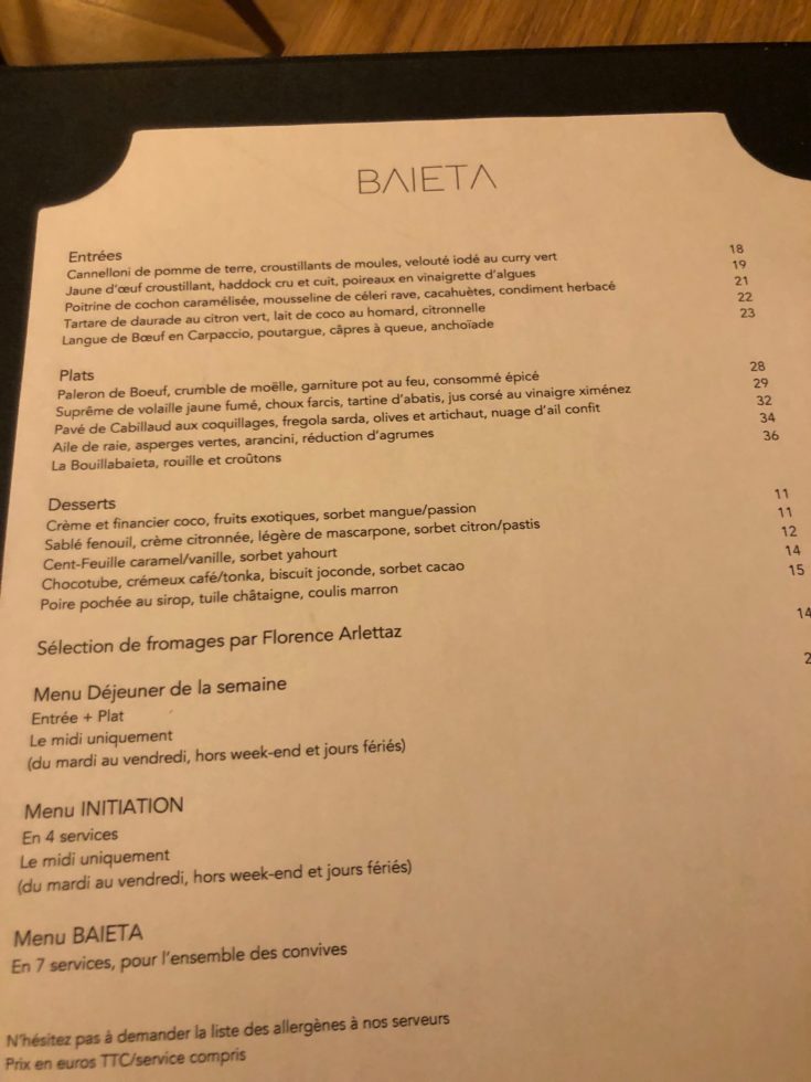 Baieta menu @ Alexander Lobrano