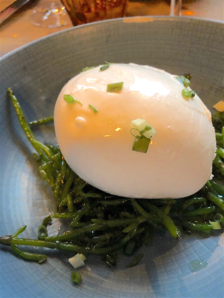 Au Petit Panisse - mozarella and samphire@Alexander Lobrano