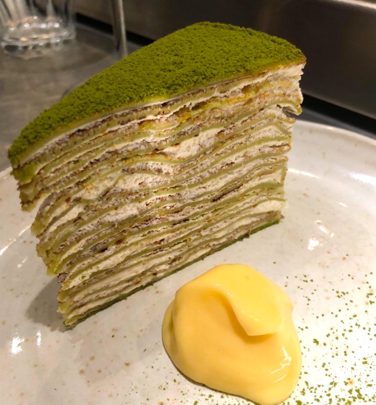 Joia par Helene Darroze - millefeuille crepes Matcha and yuzu cream @Alexander Lobrano