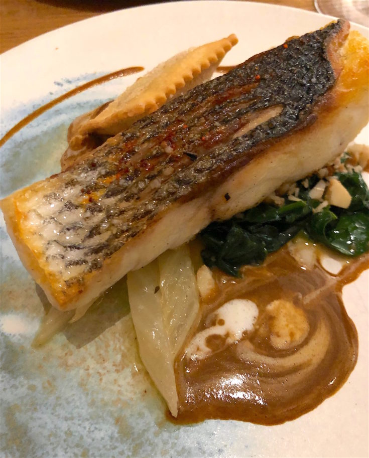 ROOSTER sea bass with Swiss Chard and jus de viande@Alexander Lobrano