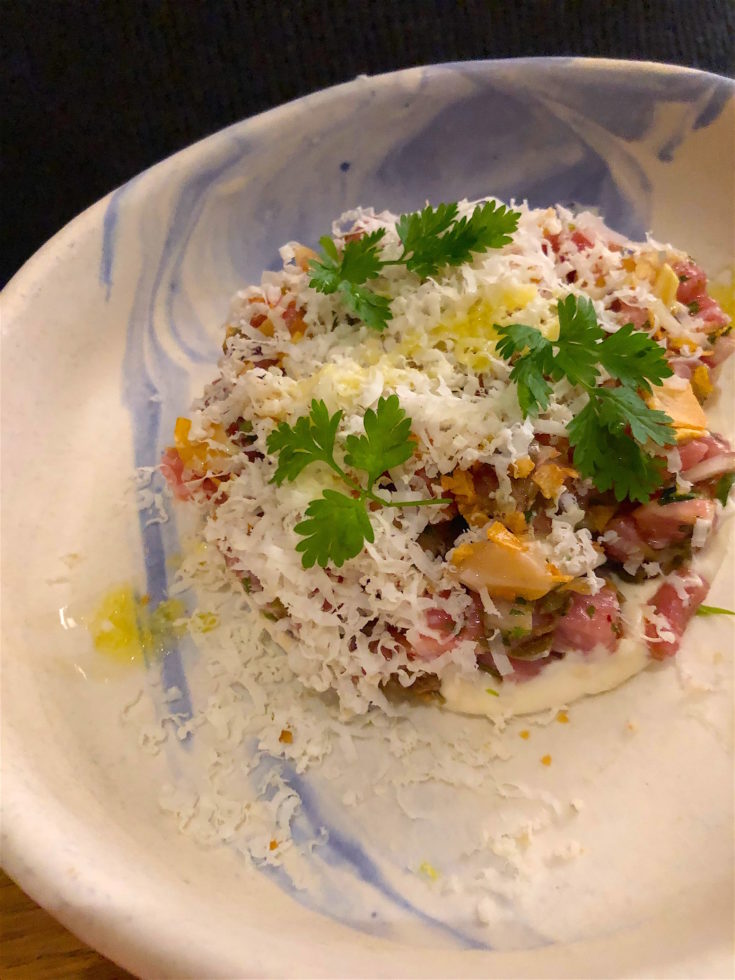 ROOSTER veal and razor shell clam tartare@Alexander Lobrano