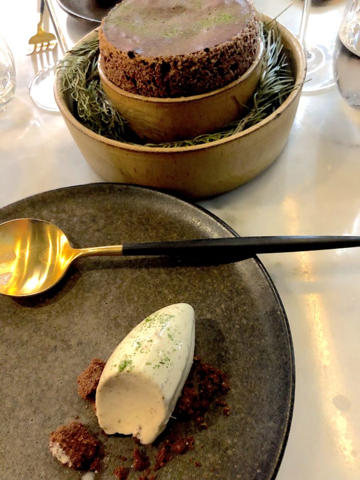 Substance - Sao Tome chocolate souffle with pine flavored ice cream @Alexander Lobrano