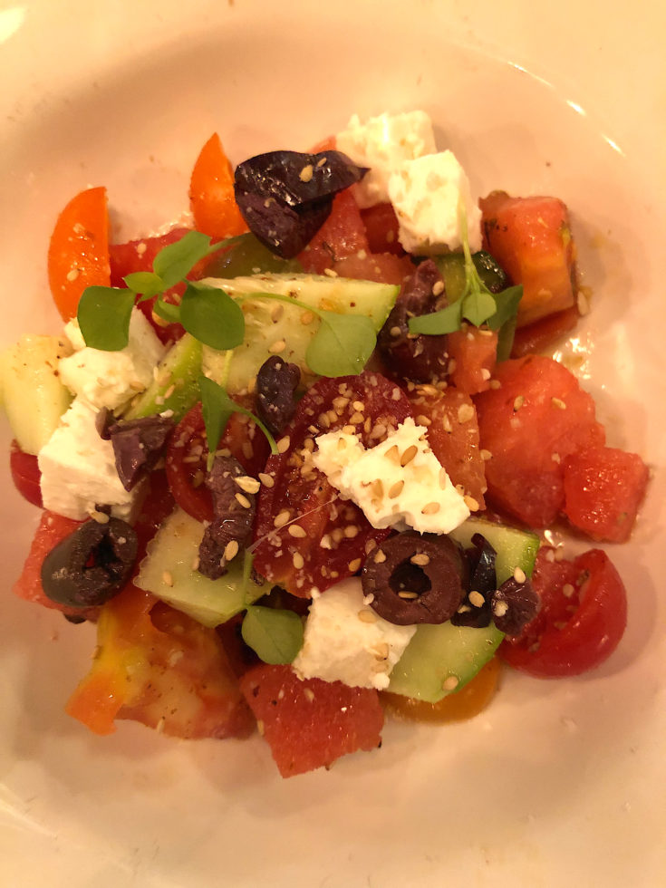 Mieux - Tomatoes, watermelon, cucumber, feta, Kalamata olives @Alexander Lobrano