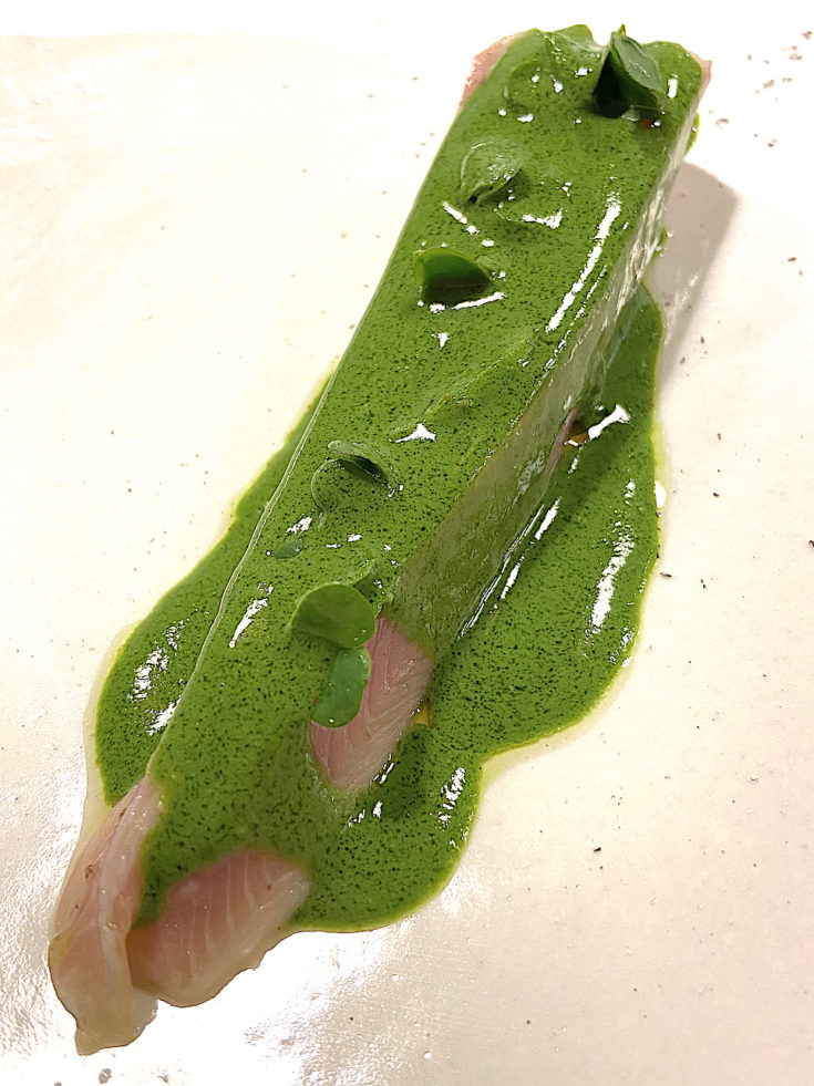 Maison Aribert - trout with green bean sauce @Alexander Lobrano