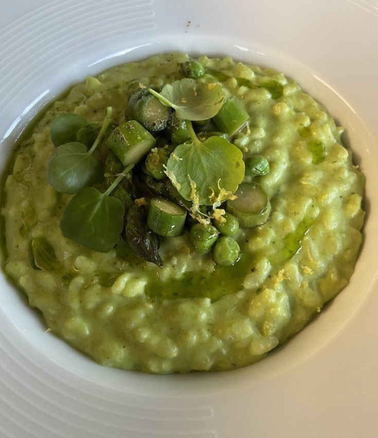 Green pea and asparagus risotto @Alexander Lobrano